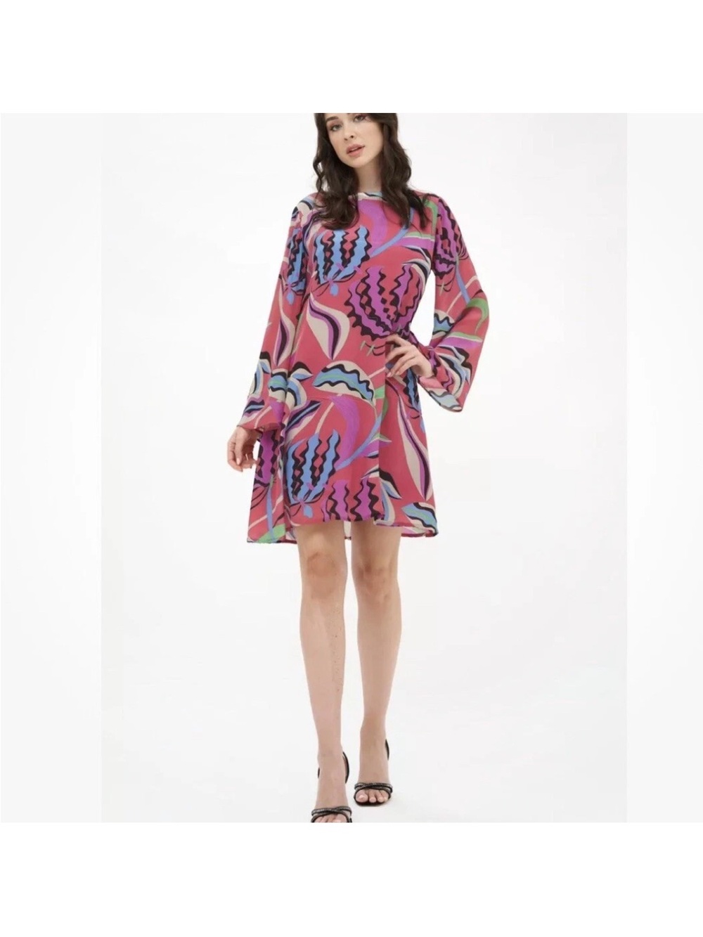 Oliphant 🌸Printed Pink Long-Sleeve Shift Dress